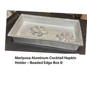 Mariposa Silver Beaded Napkin Holder with Floral Accents